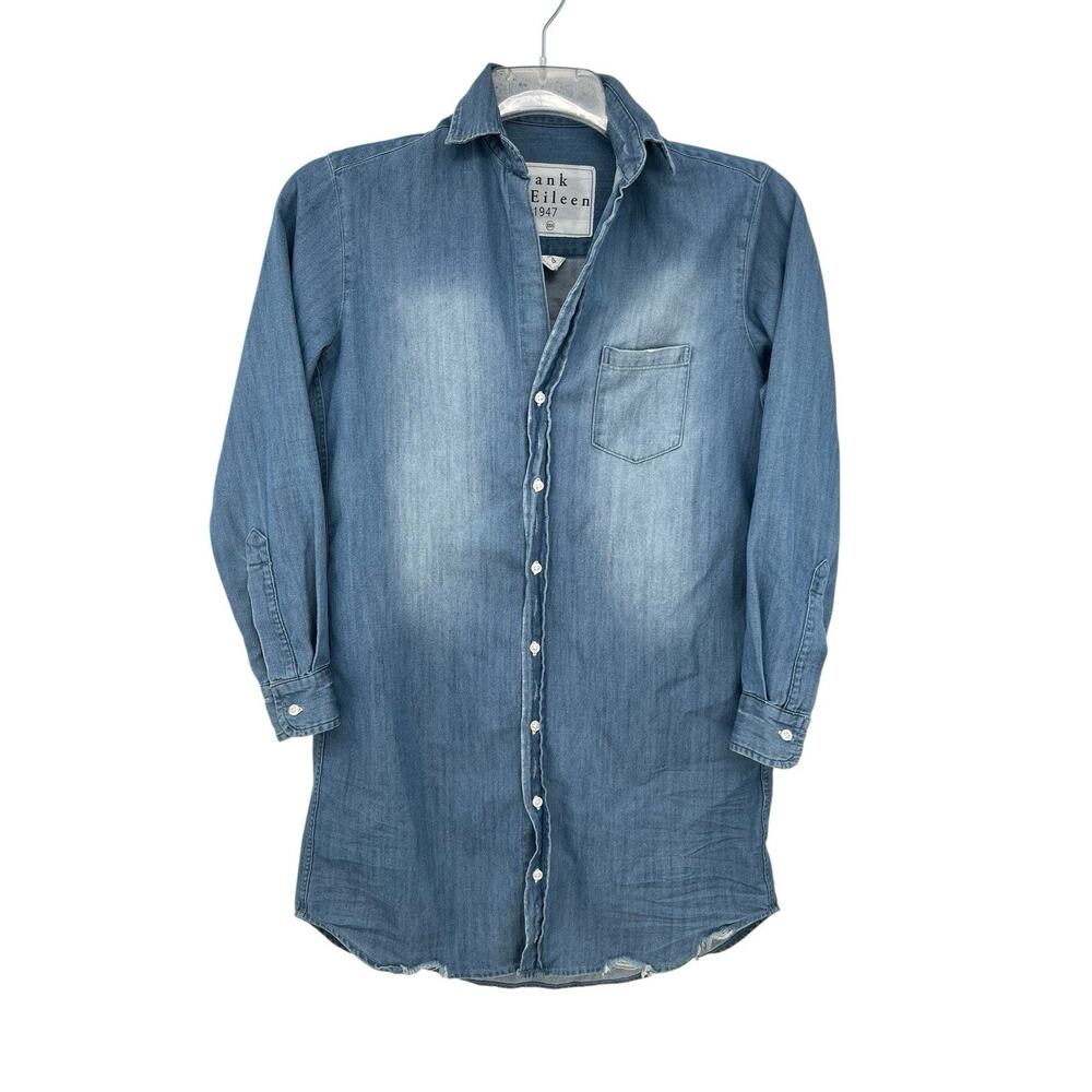Frank & Eileen Mary Mini Shirt Dress Distressed Blue Chambray Denim Size XXS